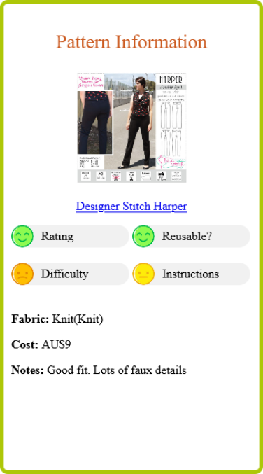 Harper Pants Pattern Information