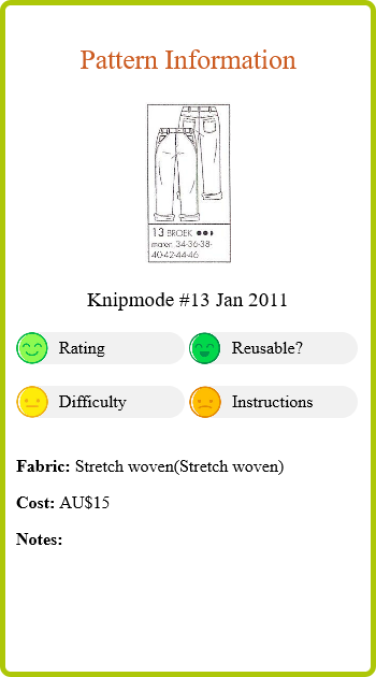 Olive Jeans Pattern Info